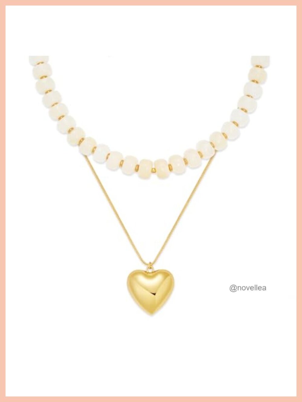 2-in-1 Layered Heart Pendant Necklace Set Chunky Acrylic Beaded Choker